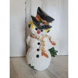Ceramic Snowman Frosty top hat scarf mistletoe Xmas figure